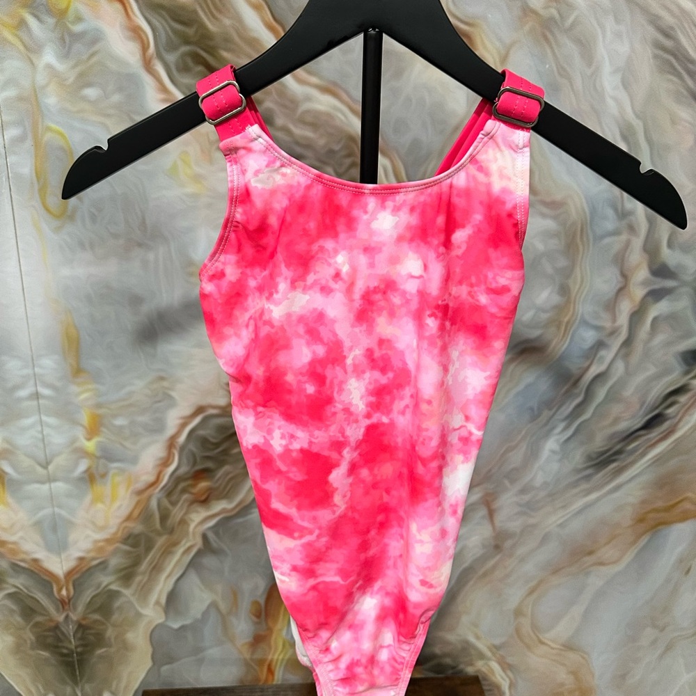 Vibrant Pink Tie-Dye Kids One Piece Swimsuit